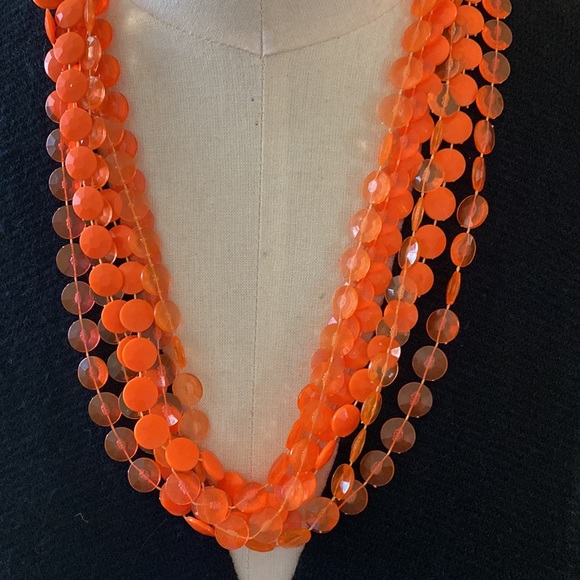 VTG Neon Orange 3 Strand Beaded Necklace - Picture 1 of 7